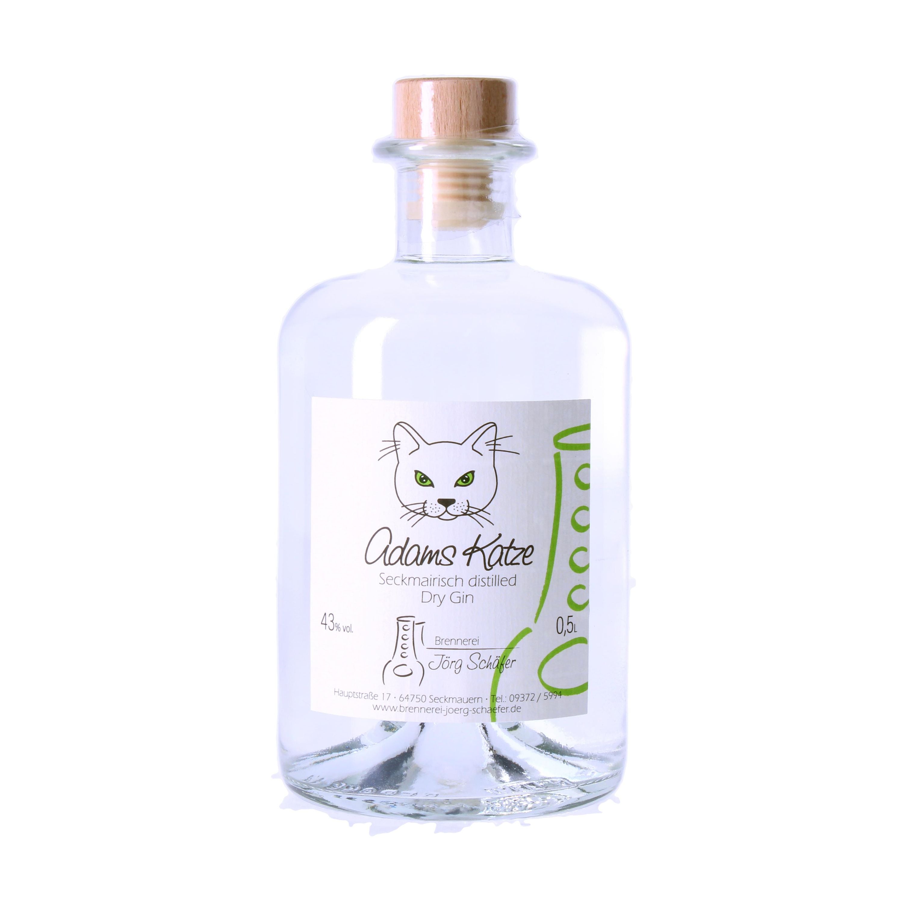 Adams Katze Seckmairisch Distilled Dry Gin 0,5l, alk. 43 tilavuus-%