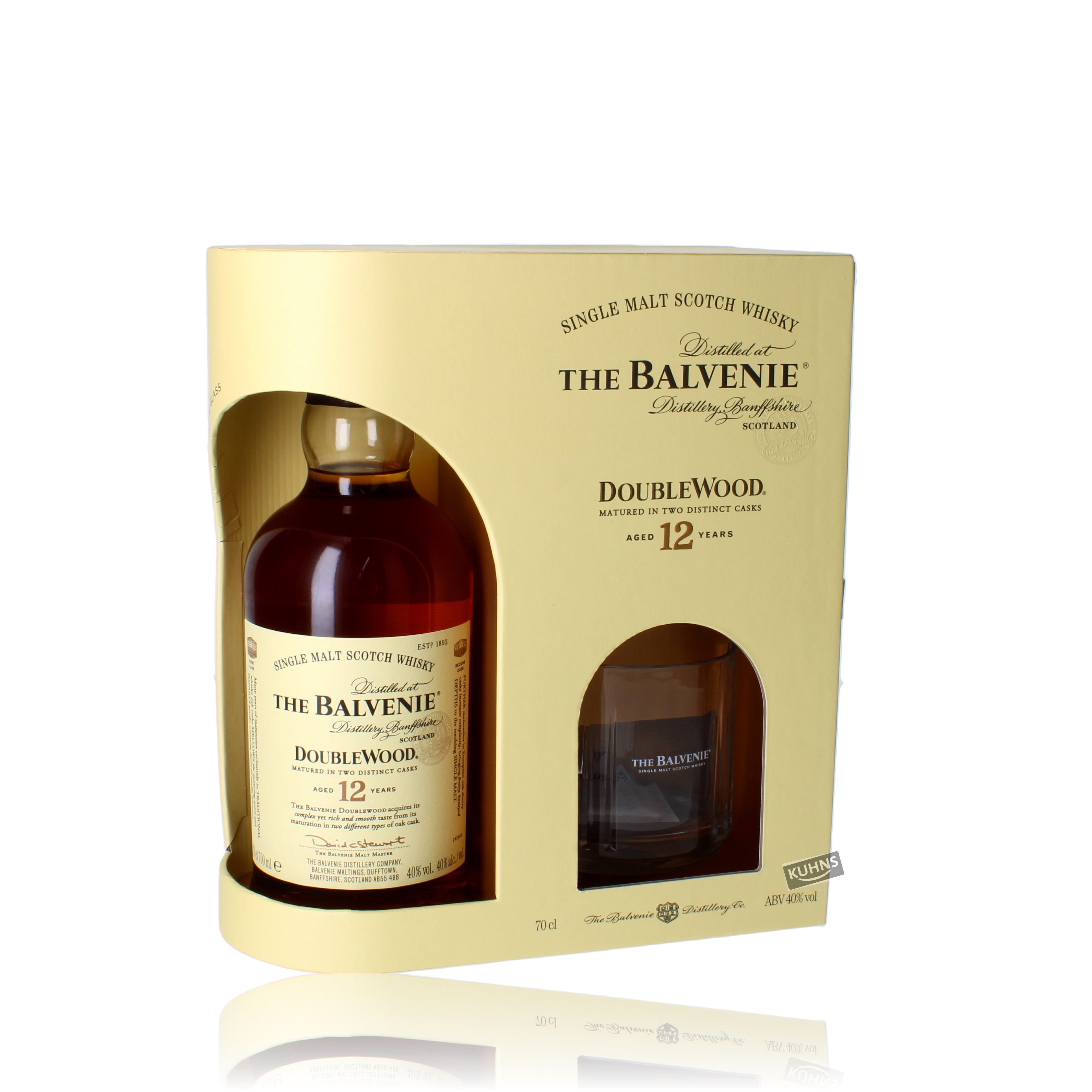 Balvenie 12 vuotta Double Wood lahjapakkaus 0,7l, alkoholipitoisuus 40 tilavuusprosenttia.