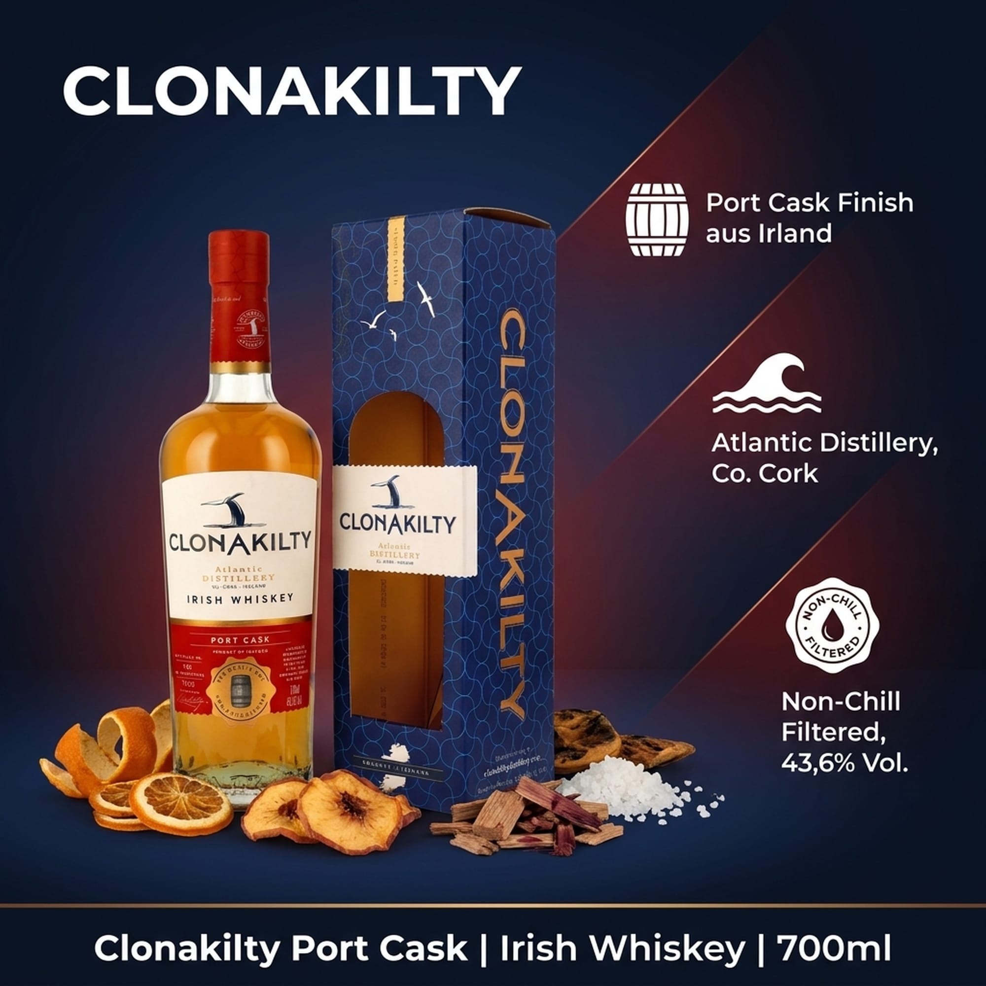 Whisky irlandés Clonakilty Port Cask 0,7 l, 43,6 % vol.