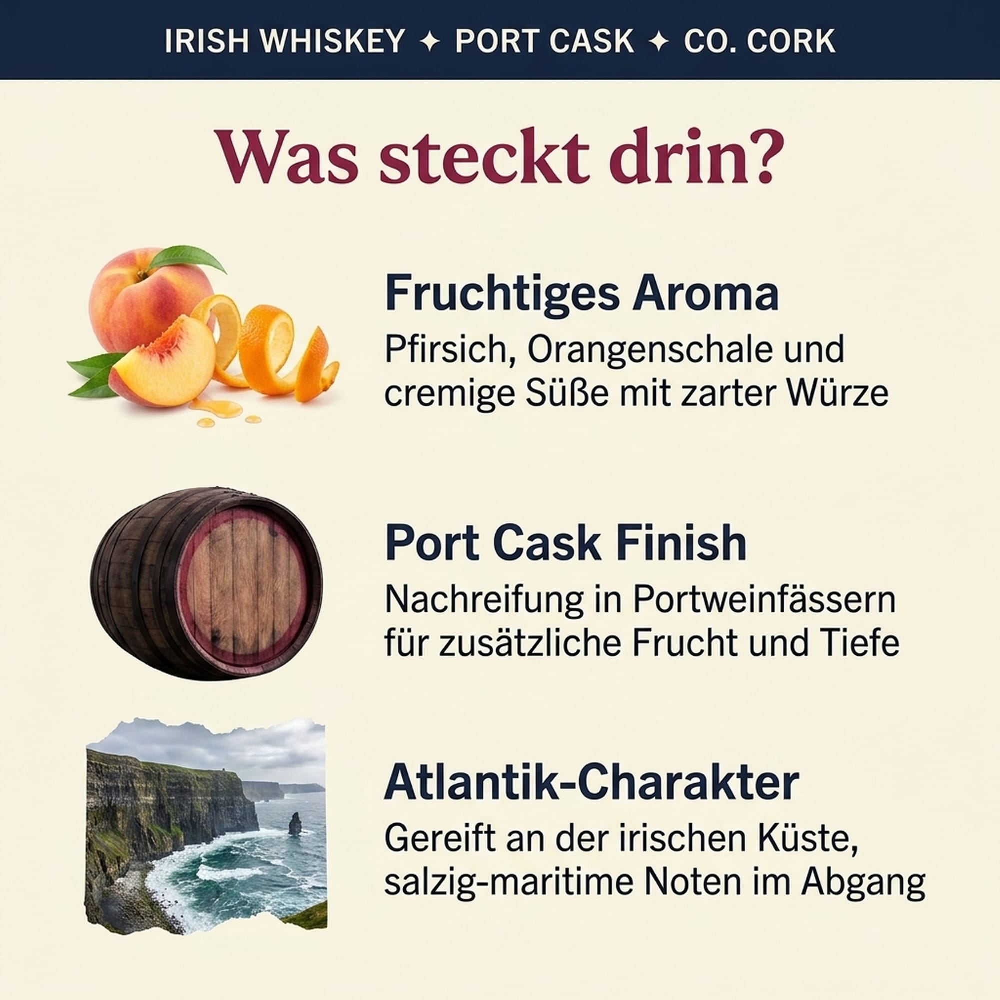 Whisky irlandés Clonakilty Port Cask 0,7 l, 43,6 % vol.
