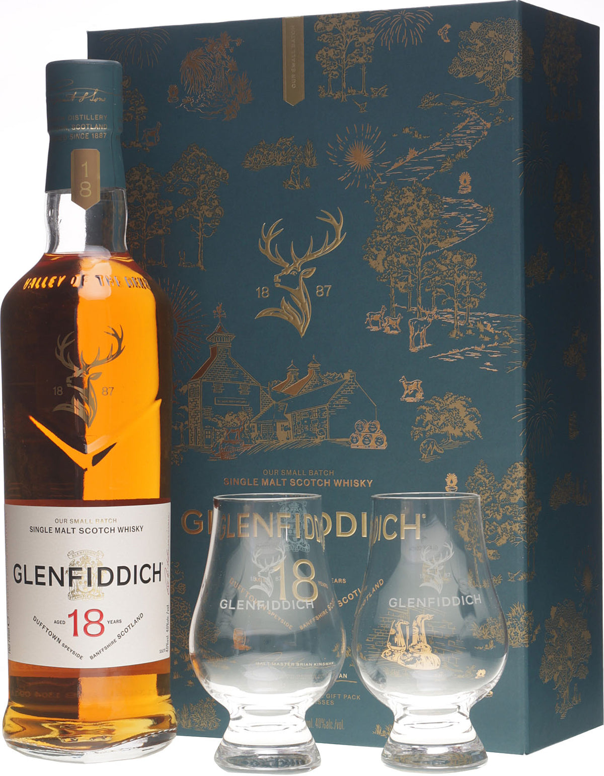 Set de regalo Glenfiddich de 18 años con 2 vasos 0,7l, alc. 40% vol.