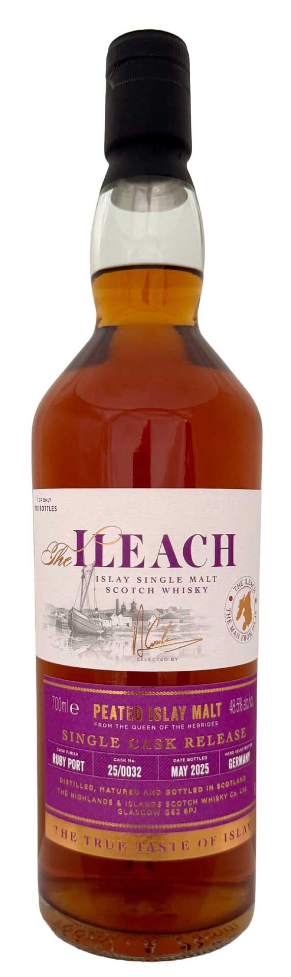 Ileach Ruby Port Single Cask 2025 0,7l, alk. 48,5 tilavuusprosenttia.