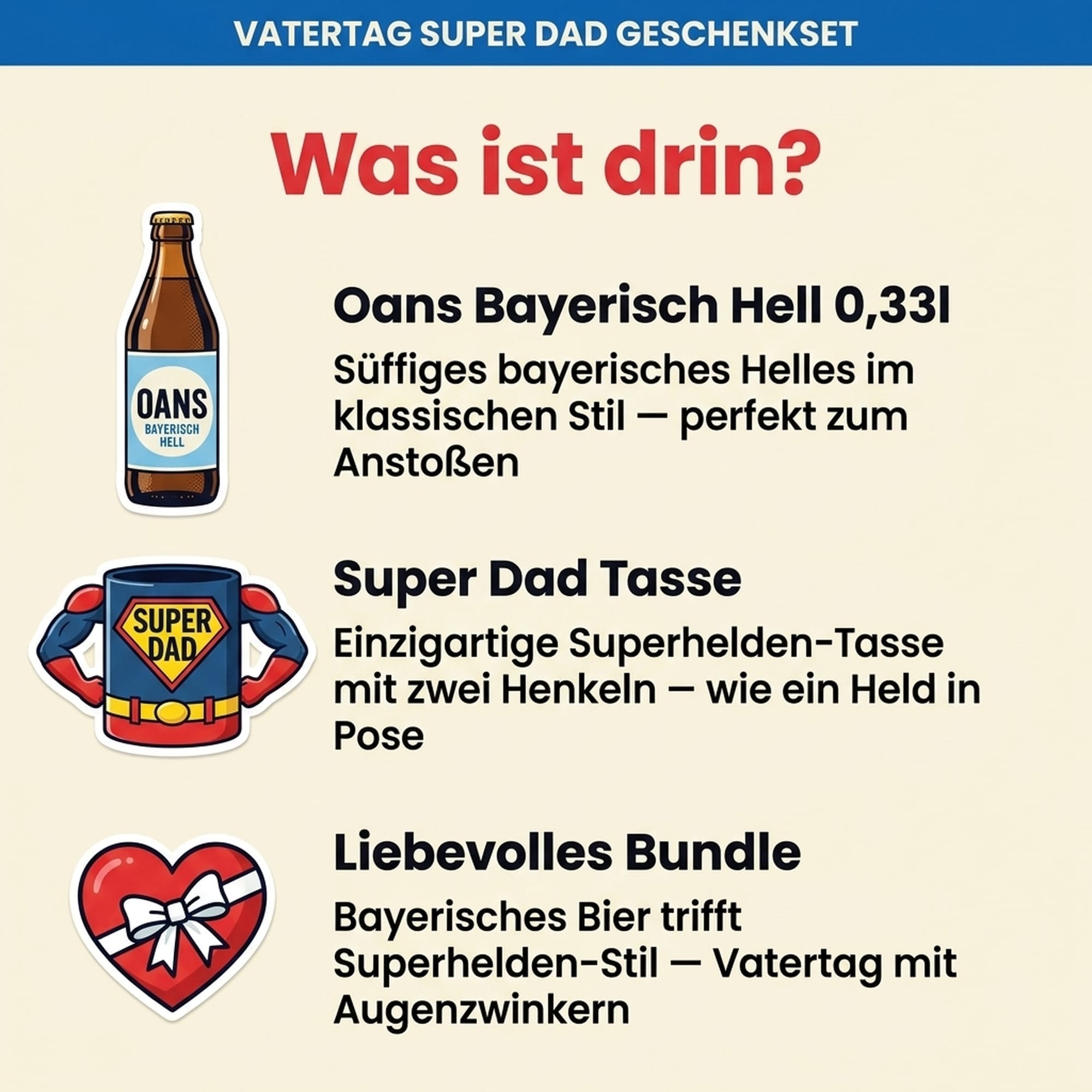 Super Dad Geschenkset — Oans Bayerisch Hell & Heldentasse 0,33l, alc. 4,9 Vol.-%
