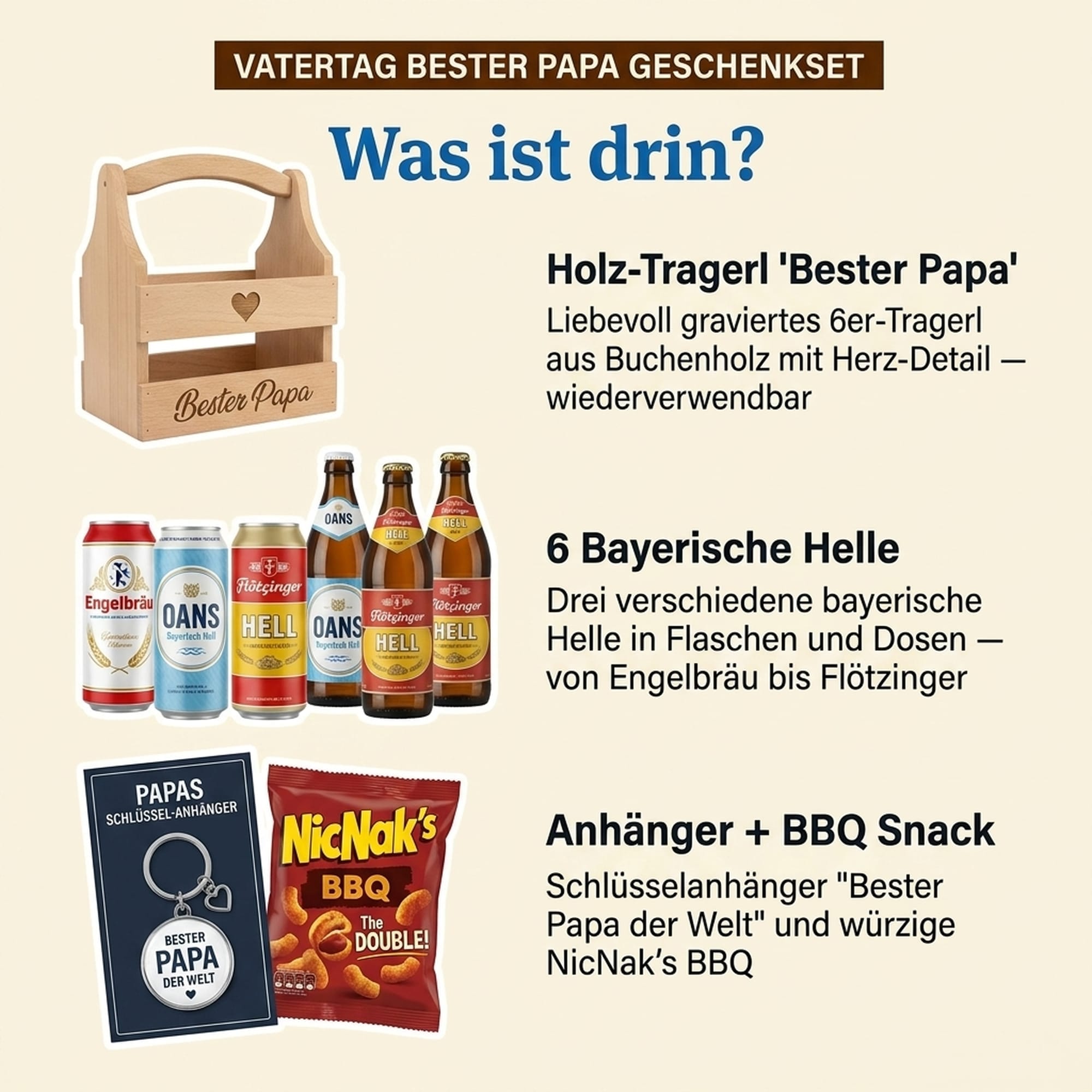 Bester Papa Holz-Tragerl — Vatertag 3,0l alc.- 5 Vol.-%