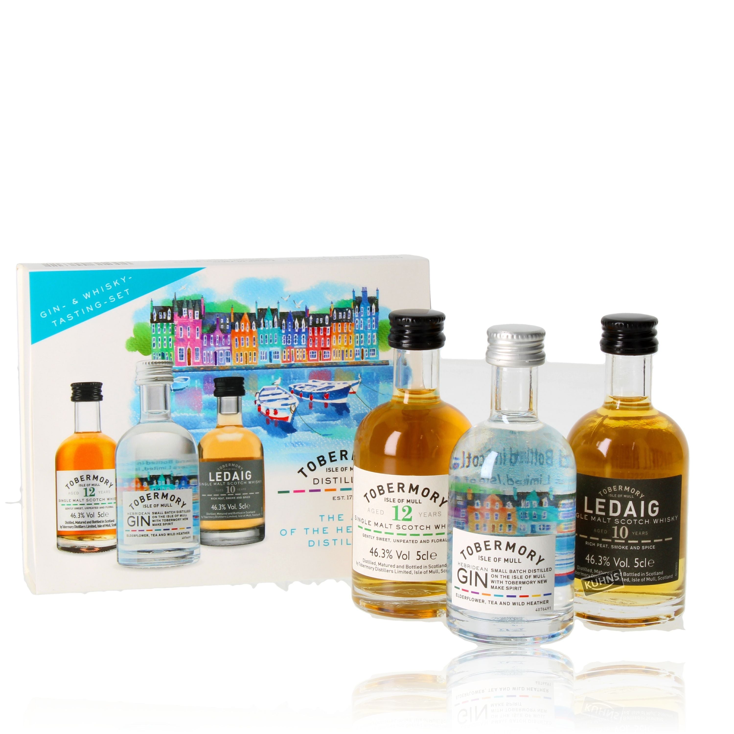 Tobermory Gin & Whisky Set 3x0,05l, alk. 43,3 - 46,3 tilavuusprosenttia.