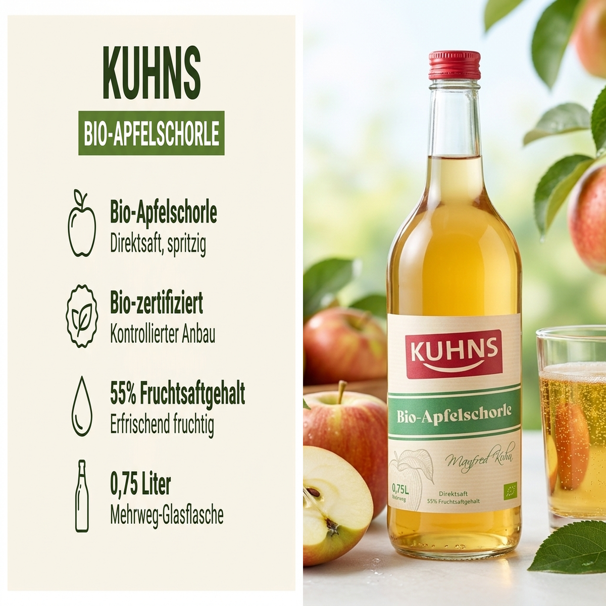 kuhns saft bio apfelschorle split 2000