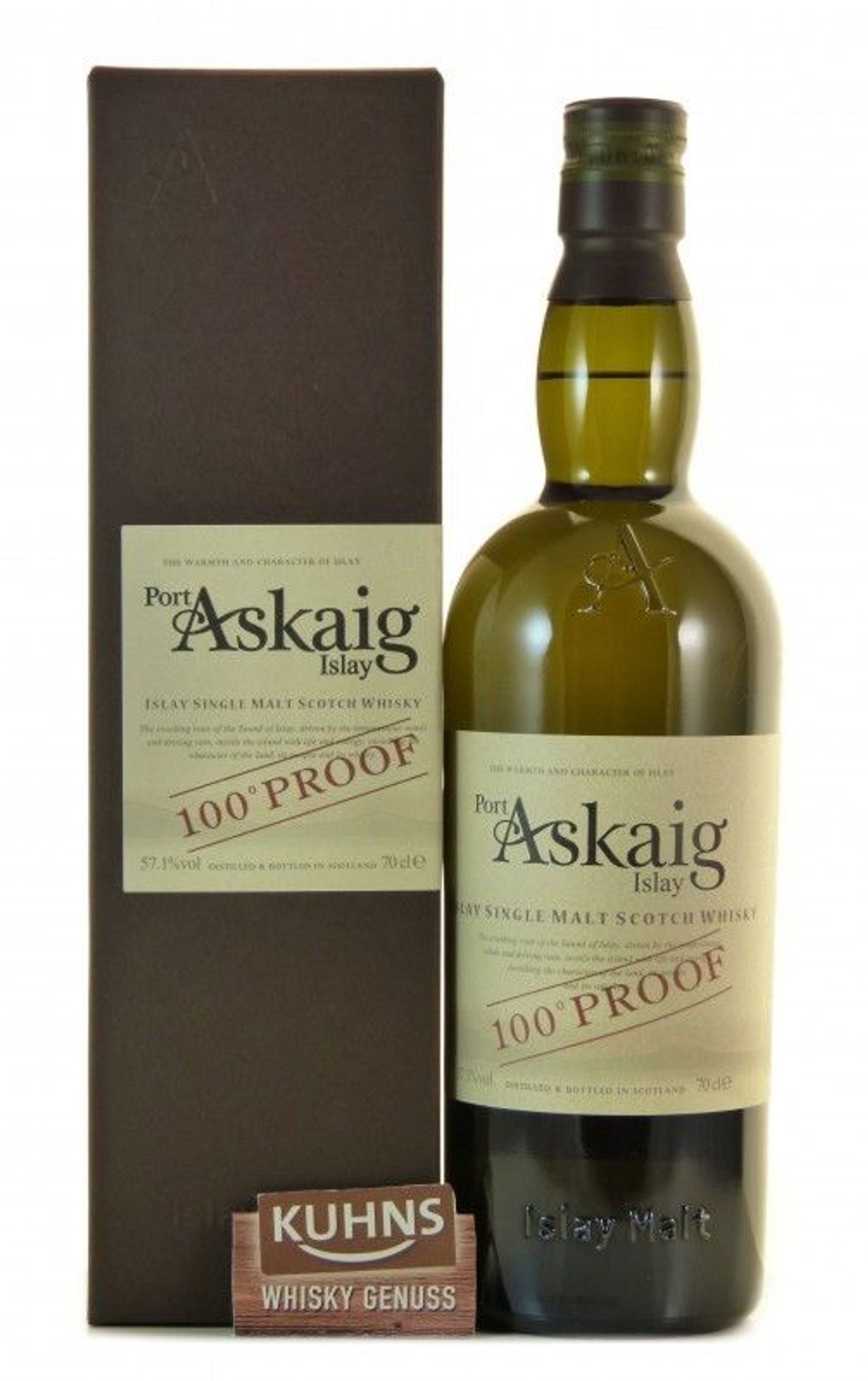 Port Askaig 100 Proof Islay Single Malt Scotch Whisky 0,7l, alk. 57,1 tilavuusprosenttia.
