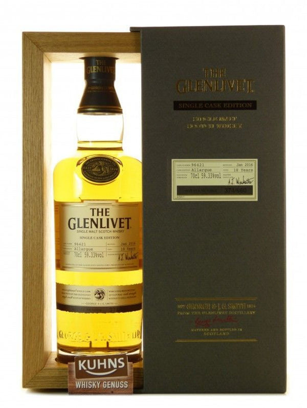 Glenlivet 18 vuotta Single Cask Allargue 0,7l alk. 59,33 tilavuusprosenttia.