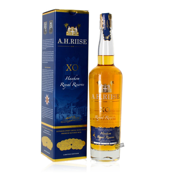 AH Riise XO Kong Haakon Royal Reserve 0,7l, alk. 42 tilavuusprosenttia.