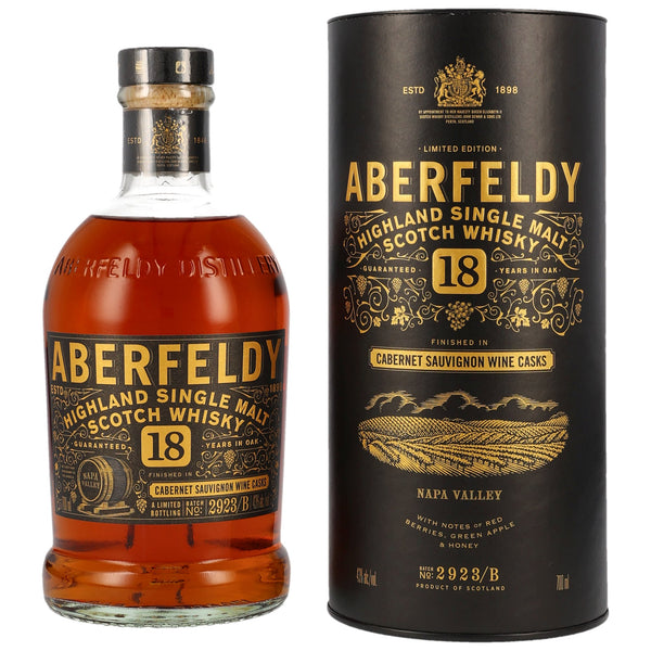 Aberfeldy 18 vuotta Napa Valley 0,7l, alk. 43 tilavuusprosenttia.