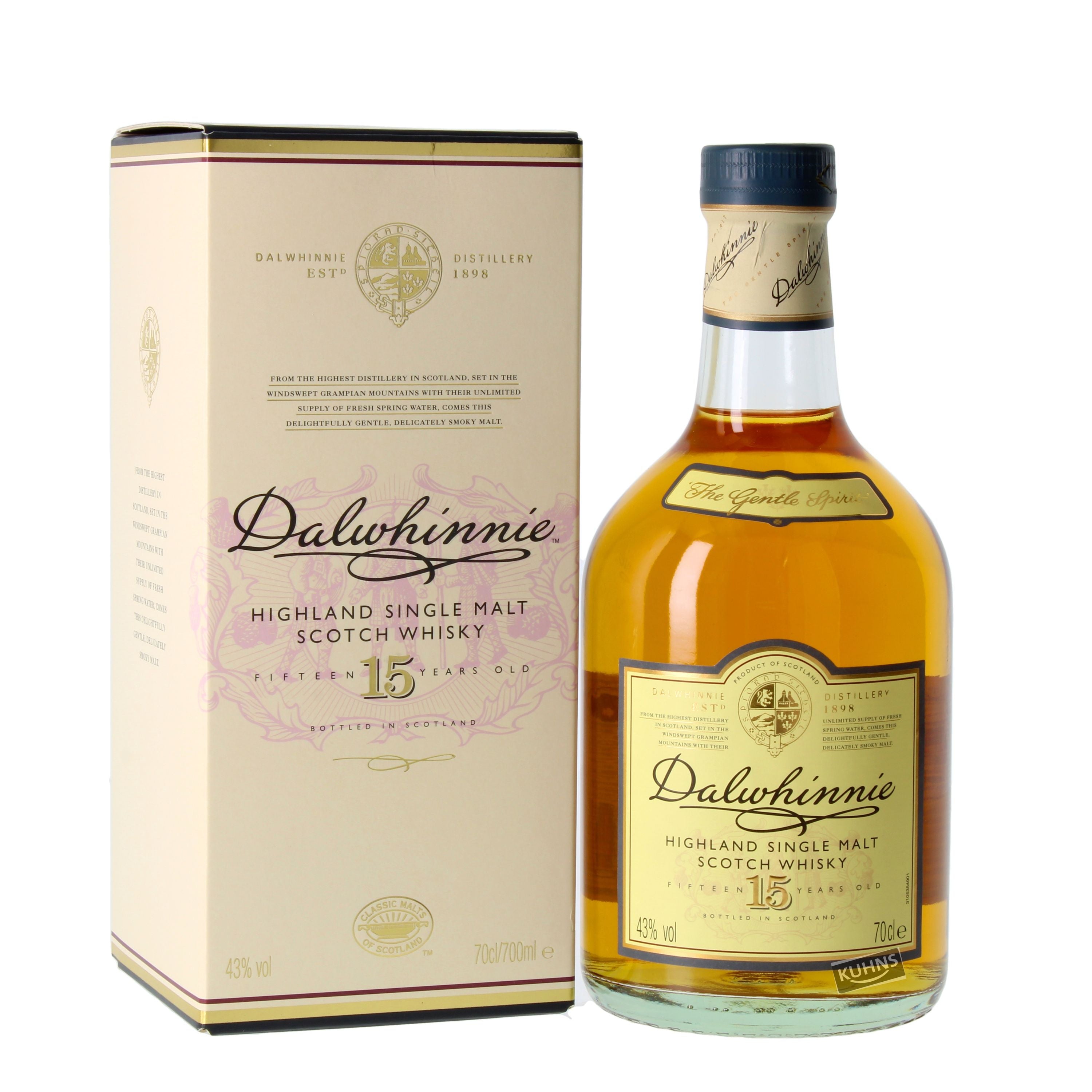 Dalwhinnie 15 Years Highland Single Malt Scotch Whisky 0,7l, alk. 43 tilavuusprosenttia.