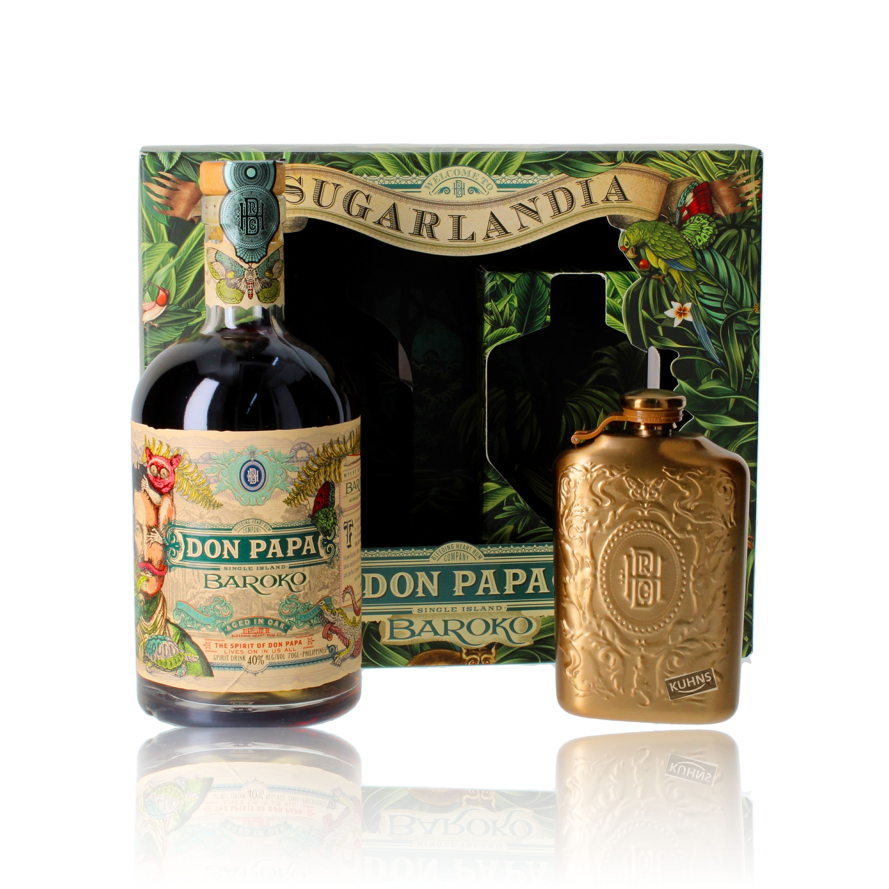 Don Papa Rum Baroko Set with hip flask 0.7l, alc. 40 Vol.-%