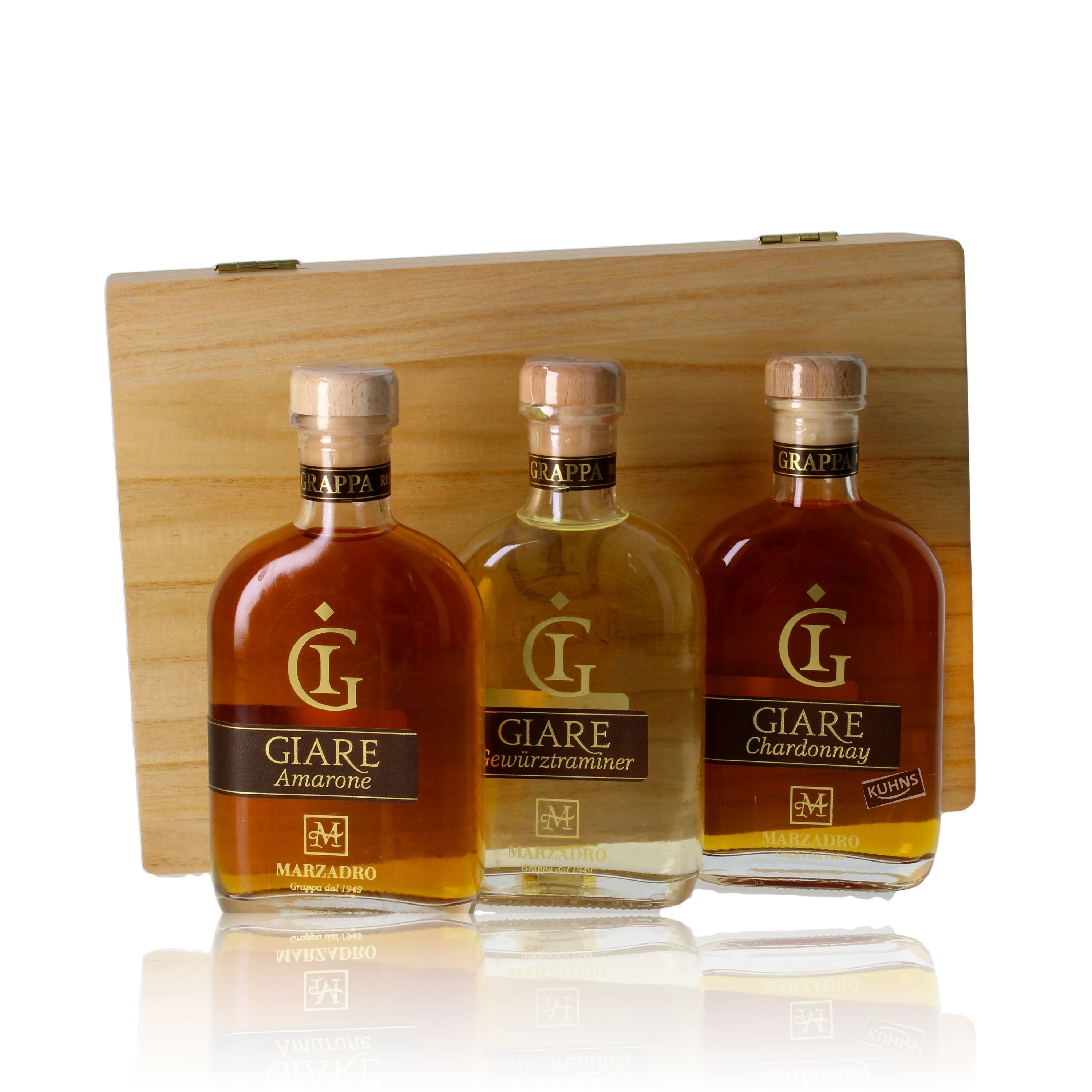 Marzadro Giare Grappa Set 3x0,2l, alk. 41-45 % til. Grappa Italia