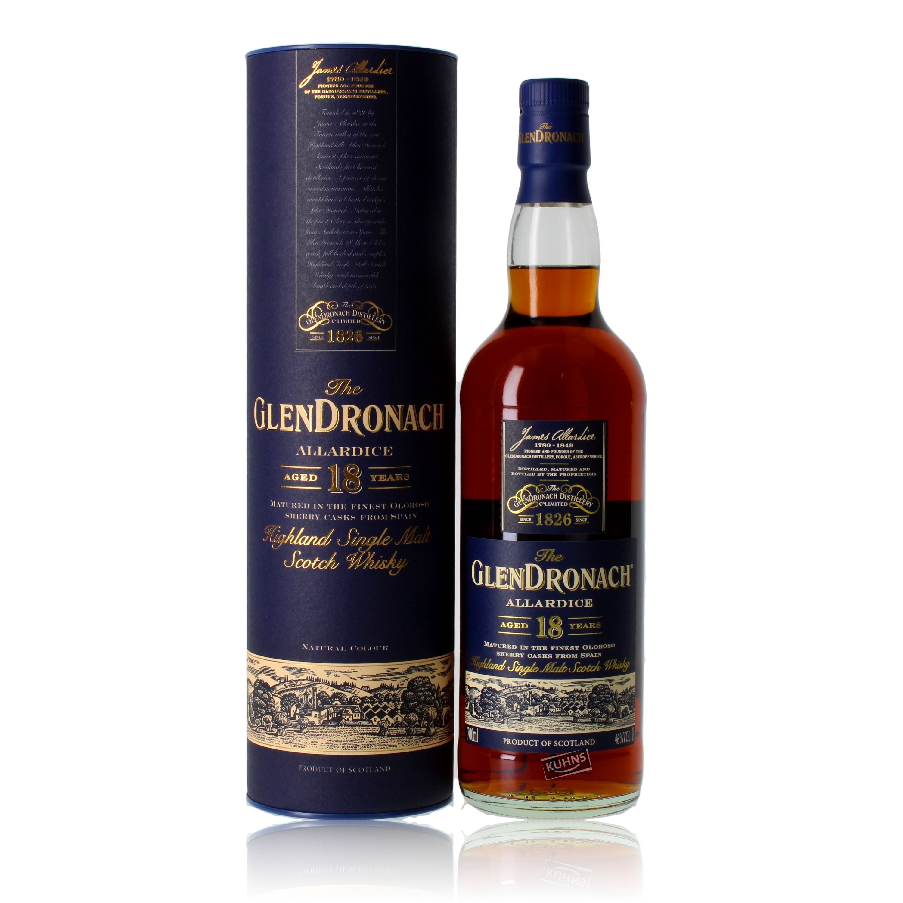 GlenDronach 18 vuotta Allardice Highland Single Malt Scotch Whisky 0,7l, alk. 46 % tilavuudesta