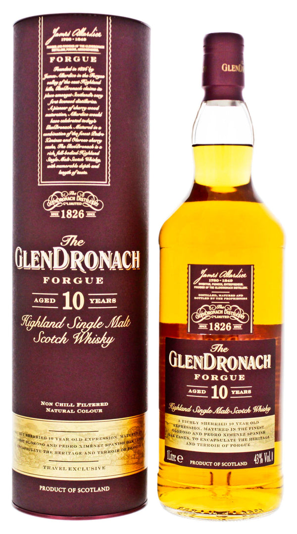 Glendronach 10 vuotta Forgue 1,0l, alk. 43 tilavuusprosenttia.