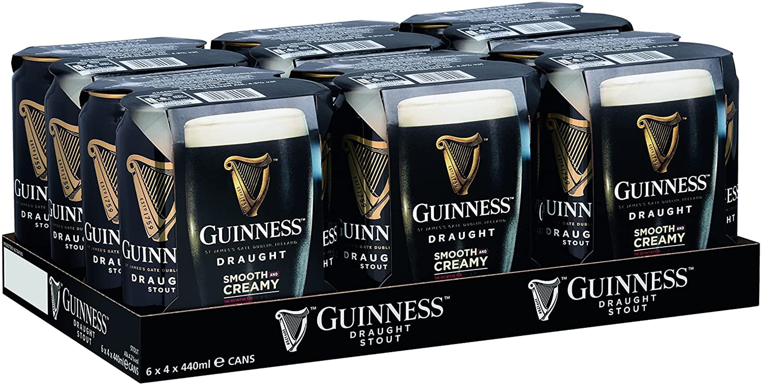 Guinness Draft Stout 24x0,44l, alk. 4,2 tilavuusprosenttia, olut Irlannista