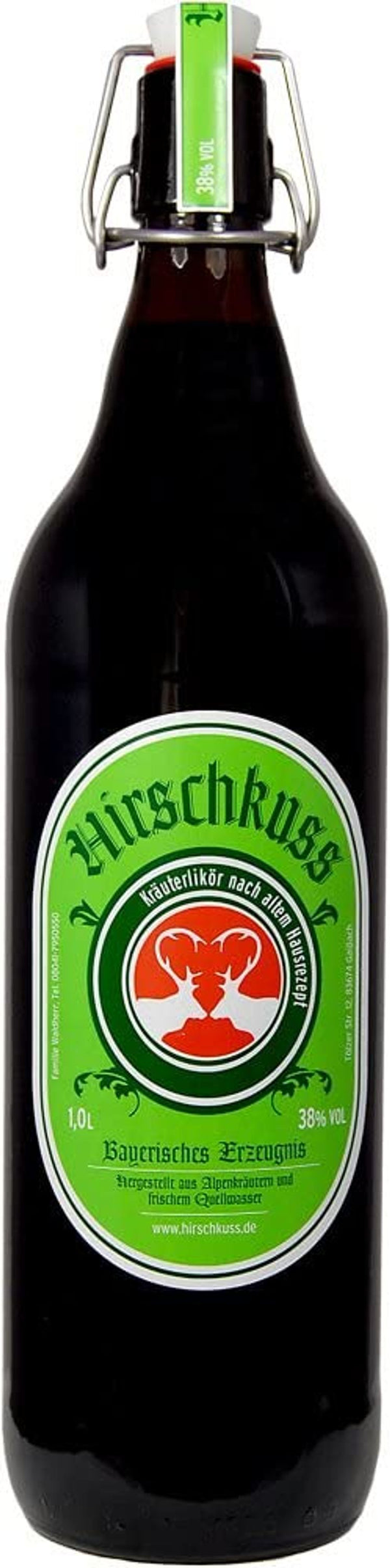 Hirschkuss yrttilikööri 1,0l, alk. 38 tilavuusprosenttia.