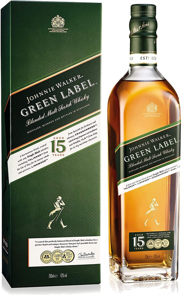 Johnnie Walker Green Label 15 vuotta 0,7l, alk. 43 tilavuusprosenttia.