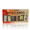 Mexicanos Licores -setti, jossa on 6 miniatyyriä, kukin 0,05 litraa, alk. 19,5-40 tilavuusprosenttia.