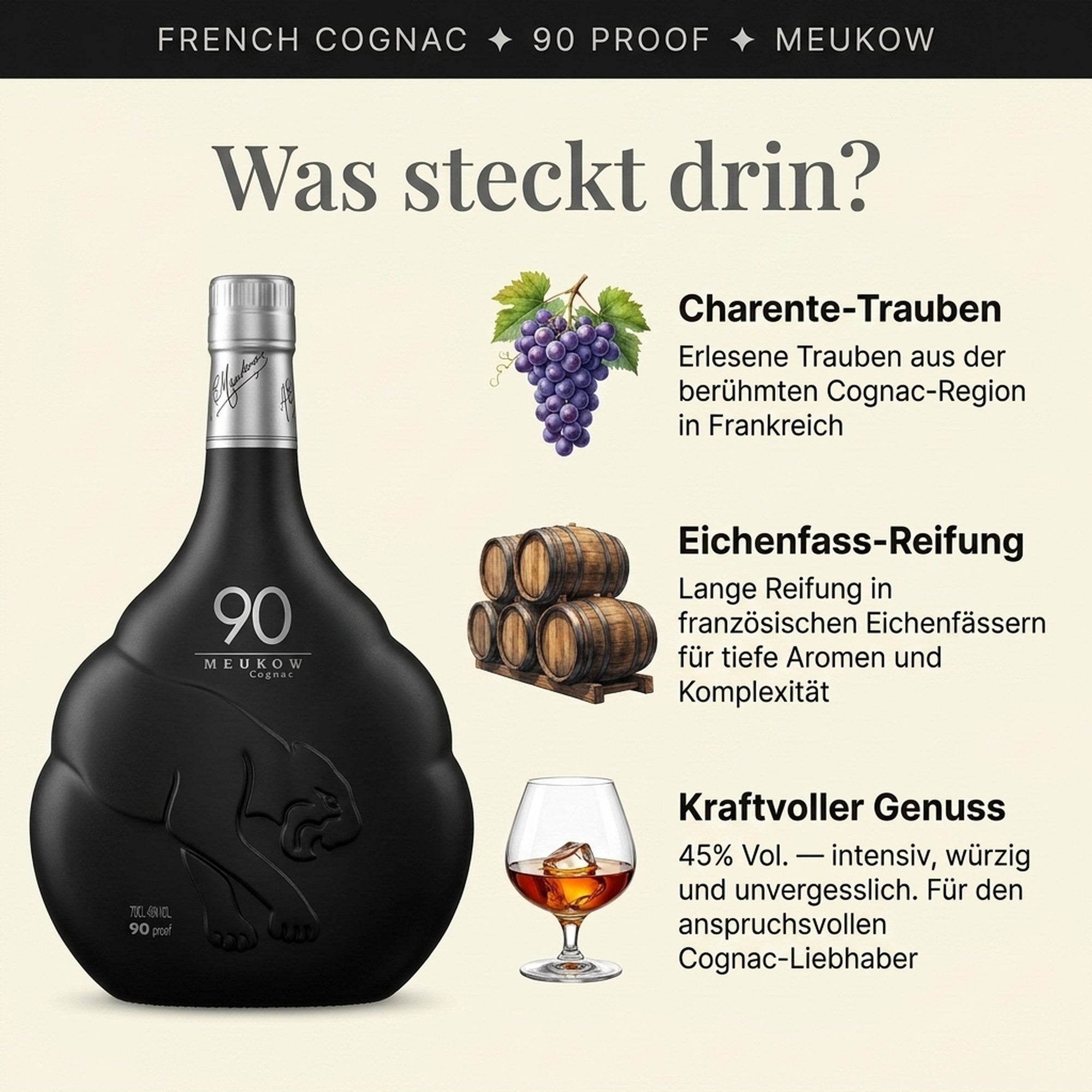 Meukow 90 Proof Cognac 0.7l, 45% vol – Kuhns Trinkgenuss