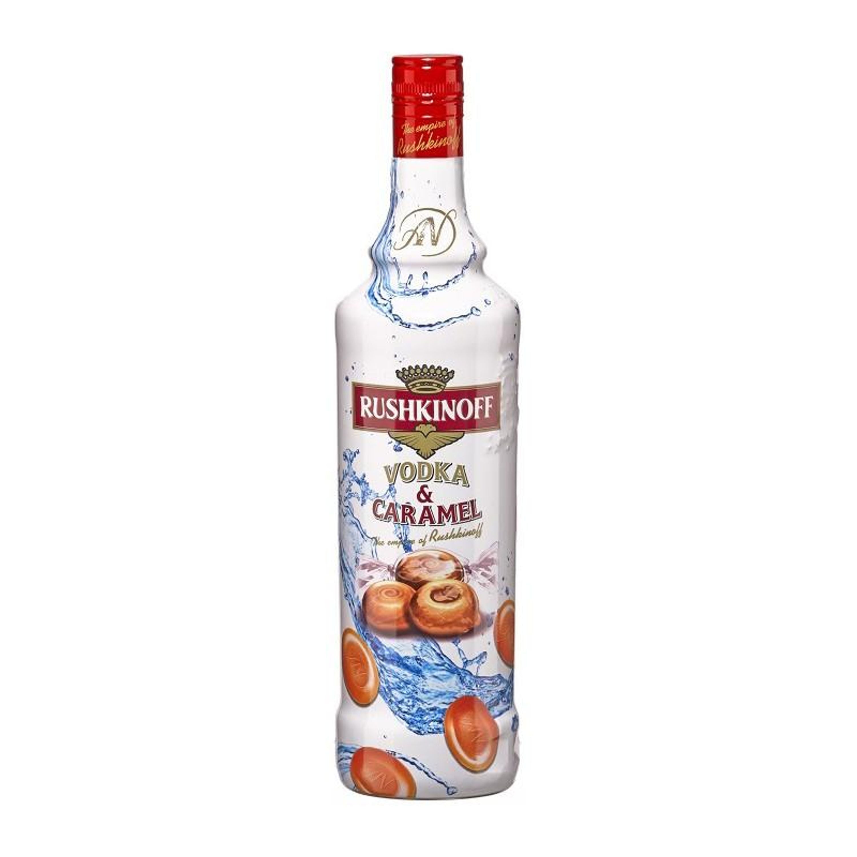 Rushkinoff Vodka &amp; Caramel 1,0 litraa alk. 18 tilavuusprosenttia, likööri Mallorca