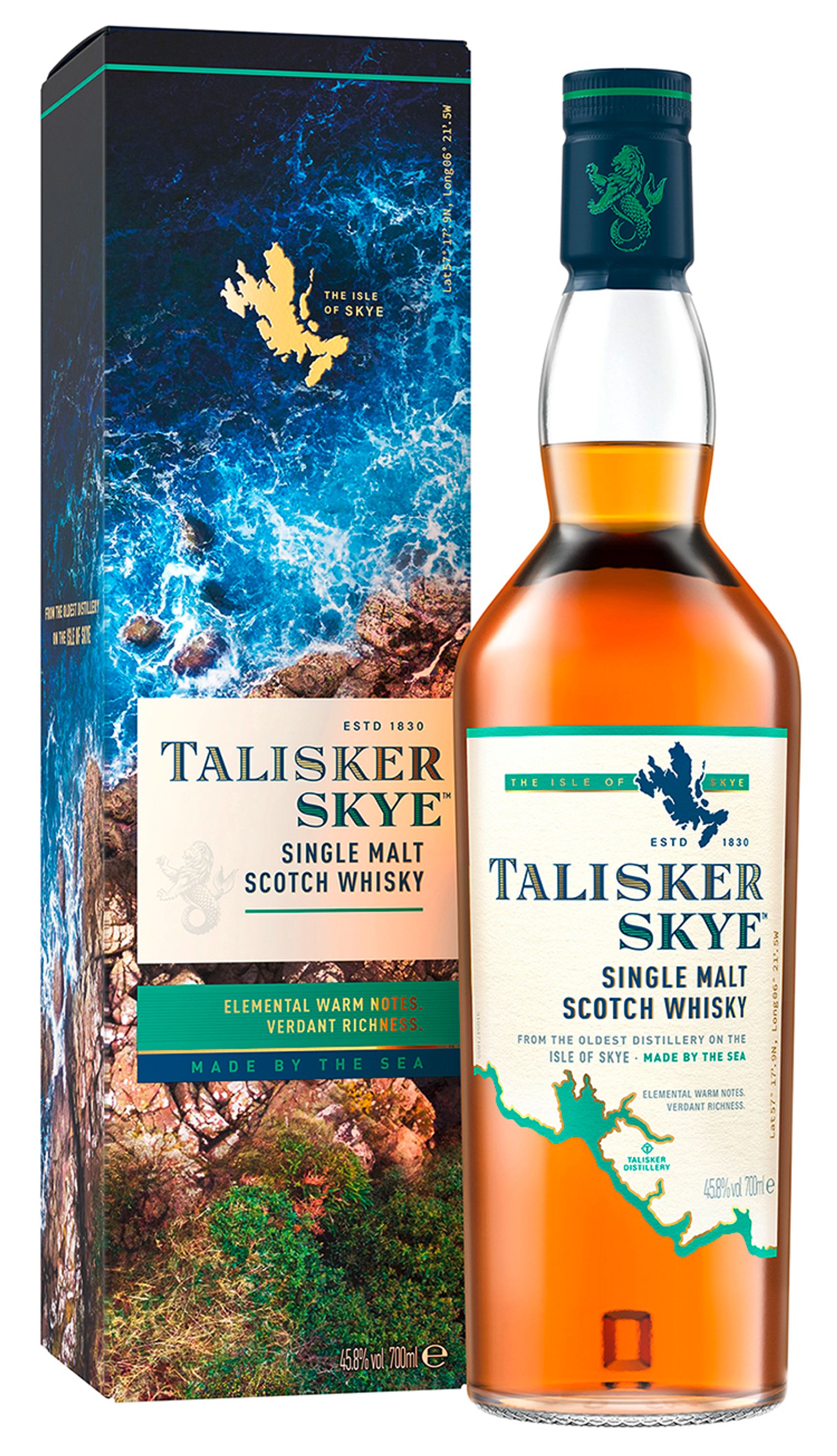 Talisker Skye Single Malt Scotch Whisky 0,7l, alk. 45,8 tilavuusprosenttia.