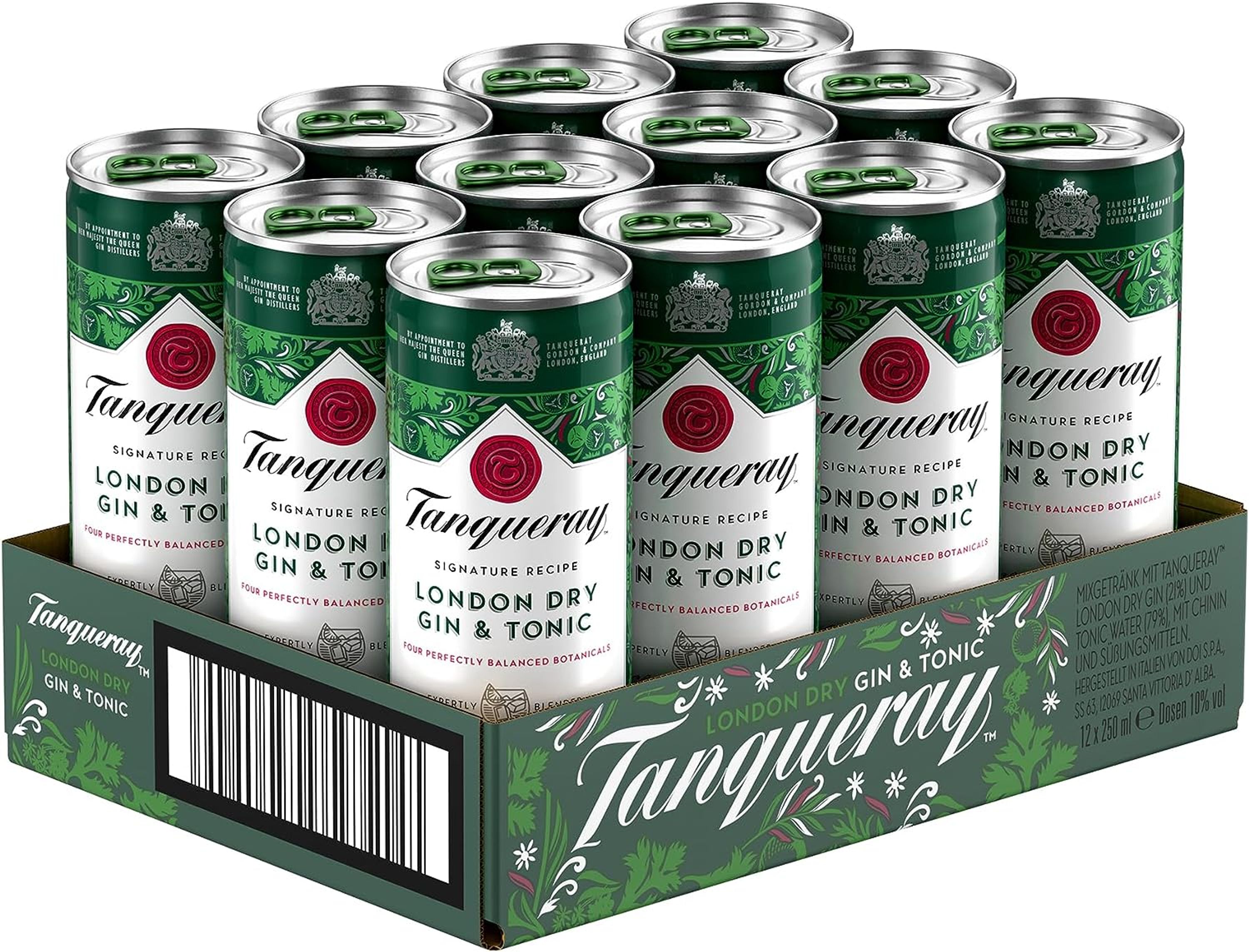 Tanqueray London Dry Gin &amp; Tonic -vesitarjotin 12x0,25l, alk. 10 % tilavuudesta
