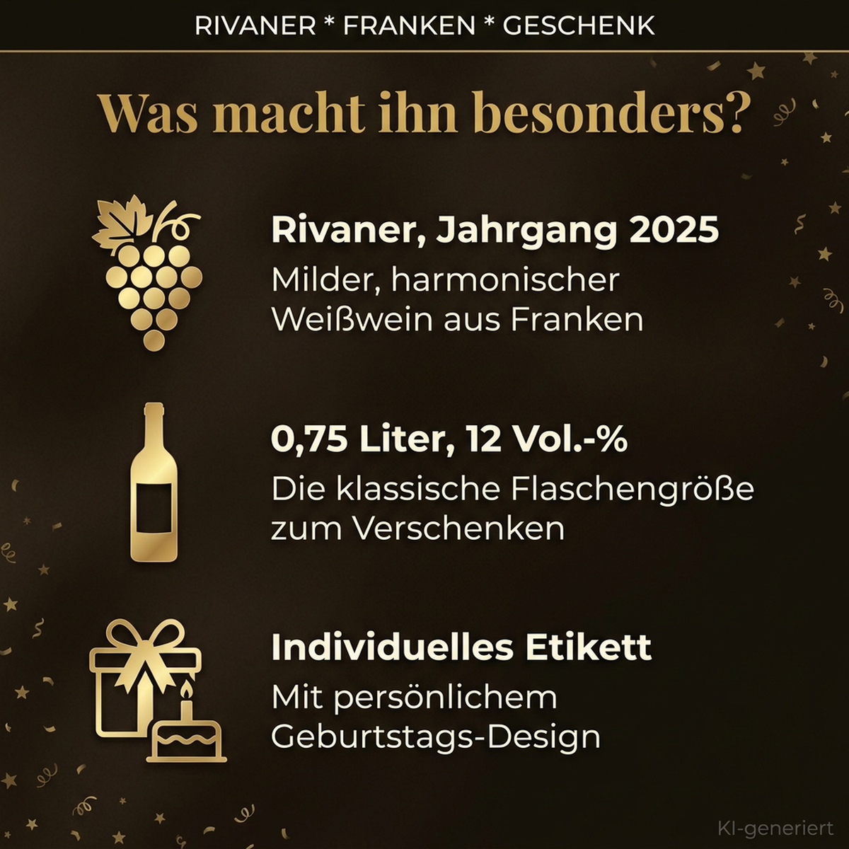 Geburtstagswein 70 Jahre Rivaner Franken - Zutaten und Eigenschaften Uebersicht