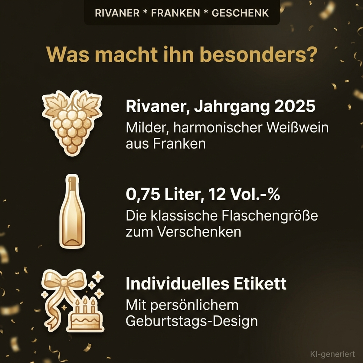 Geburtstagswein 90 Jahre Rivaner Franken - Zutaten und Eigenschaften Uebersicht