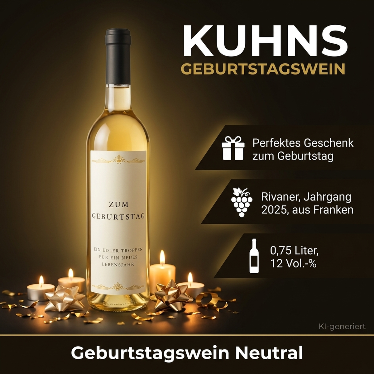 Geburtstagswein ohne Zahl Rivaner Franken Geschenk - Produktbild mit Geburtstagsdekoration