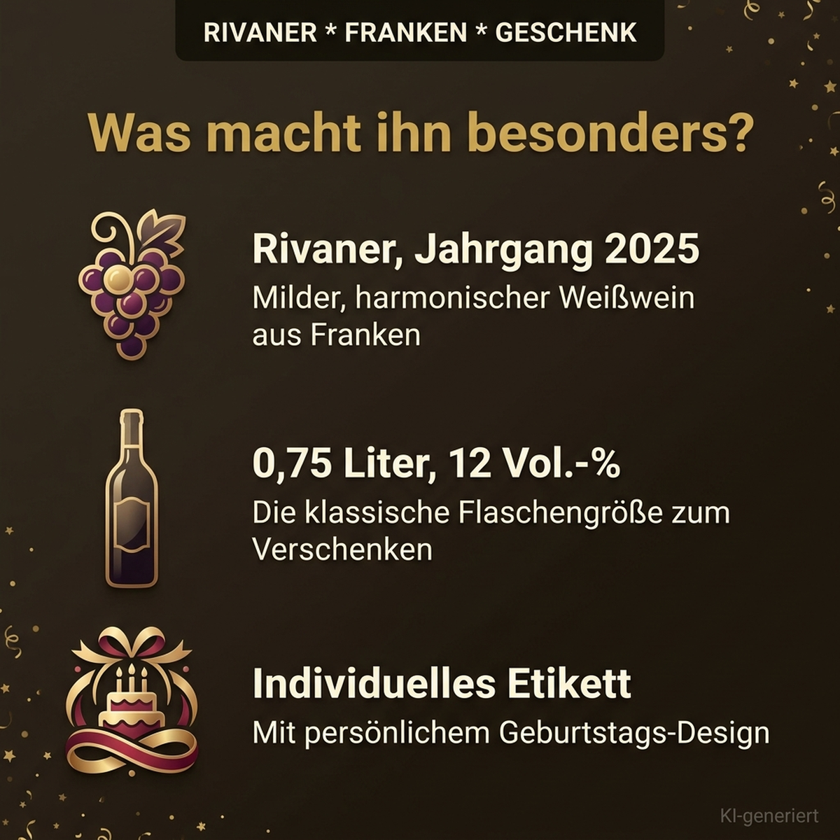 Geburtstagswein ohne Zahl Rivaner Franken - Zutaten und Eigenschaften Uebersicht
