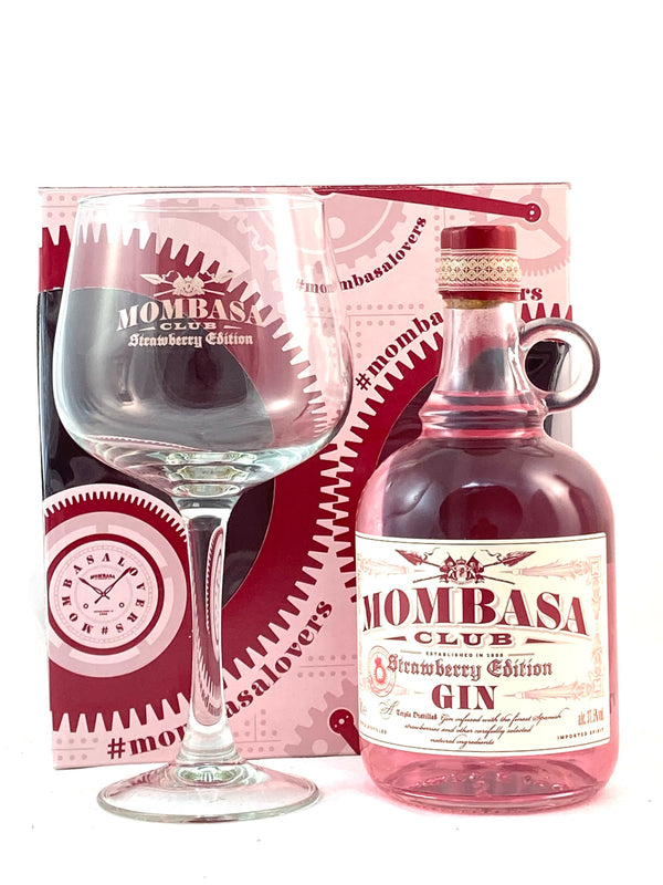 Mombasa Club Strawberry Gin lahjasetti 0,7l, alk. 37,5 tilavuusprosenttia.