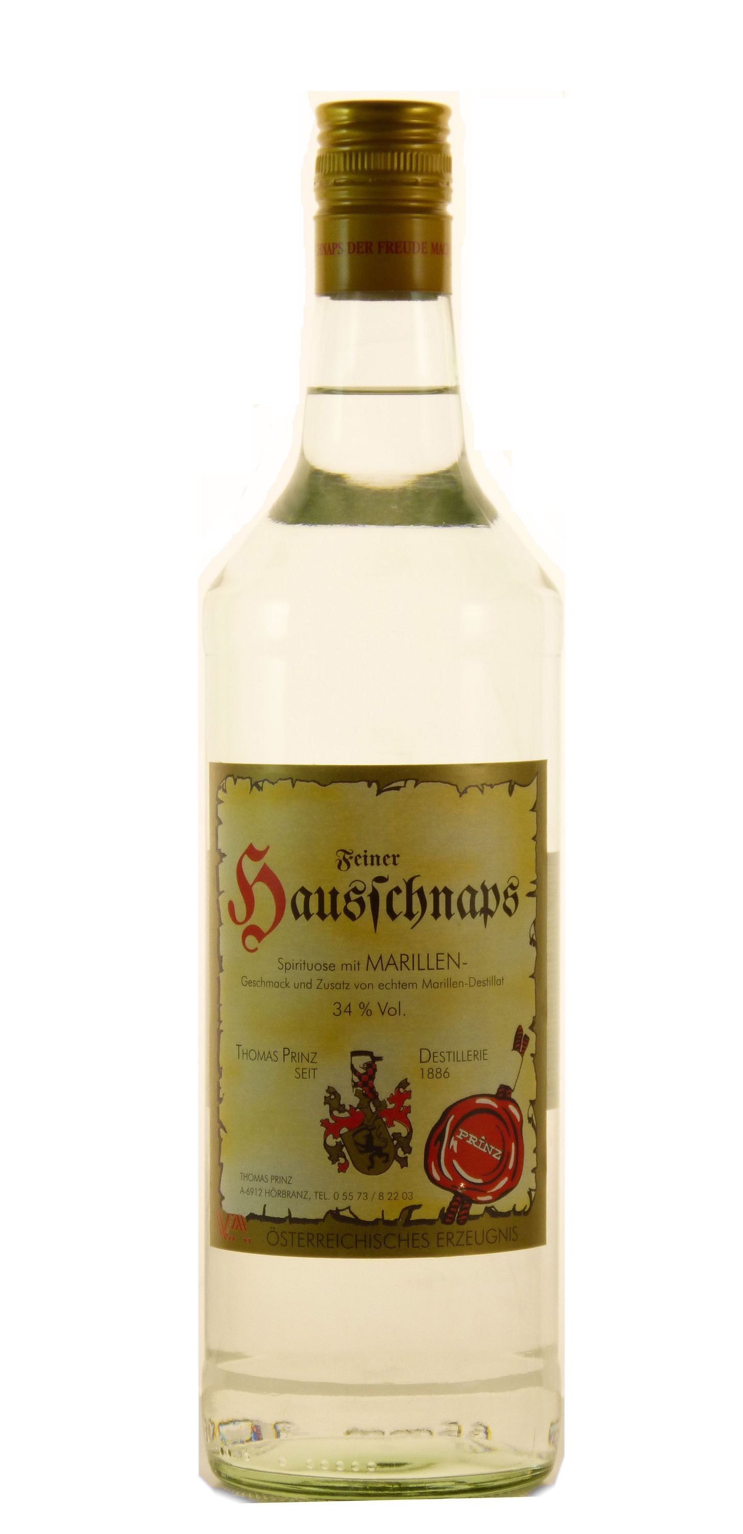 Prinz house schnapps with apricot flavor 1.0l, alc. 34% by volume