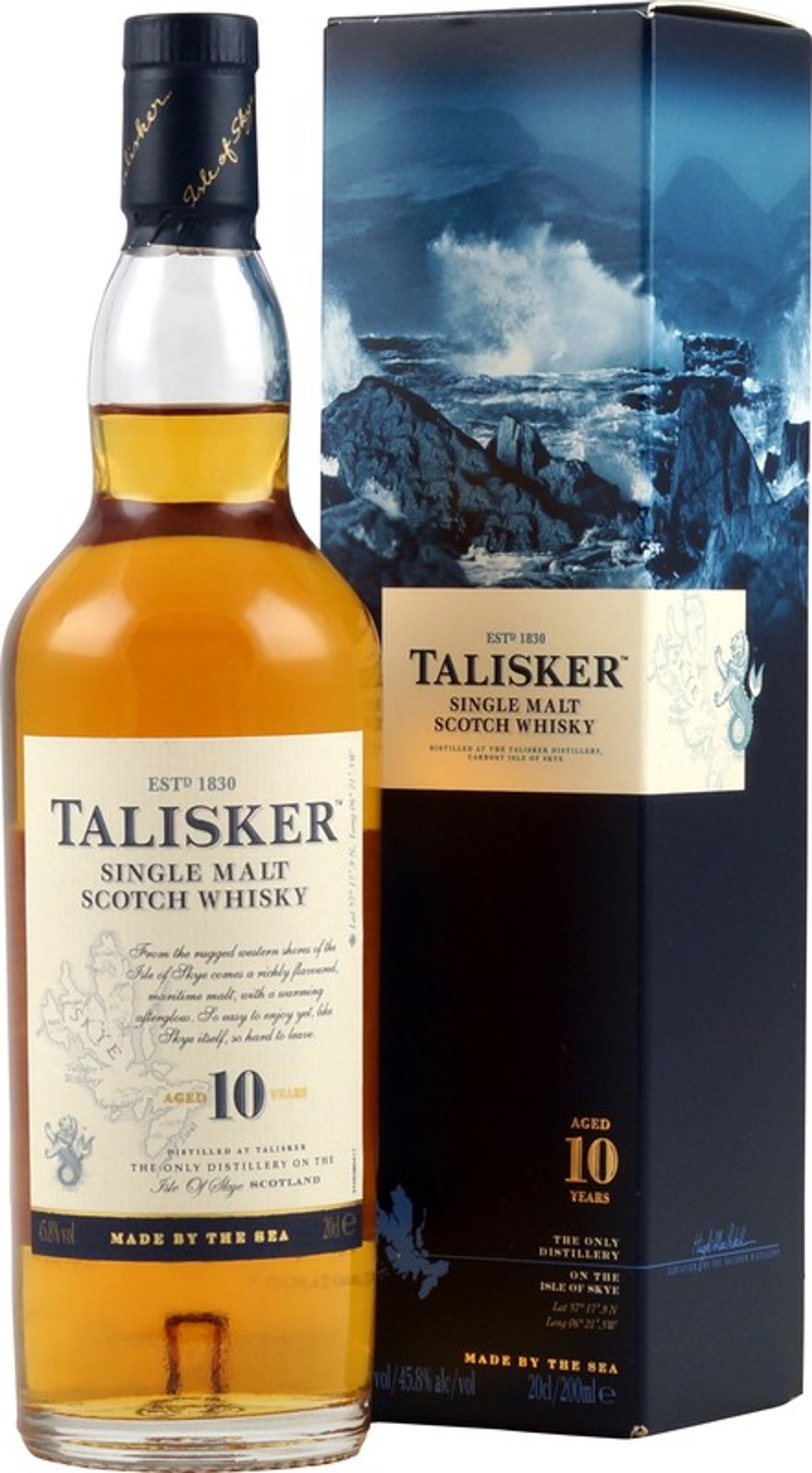 Talisker 10 Years Single Malt Scotch Whisky 0,2l, alk. 45,8 tilavuusprosenttia.